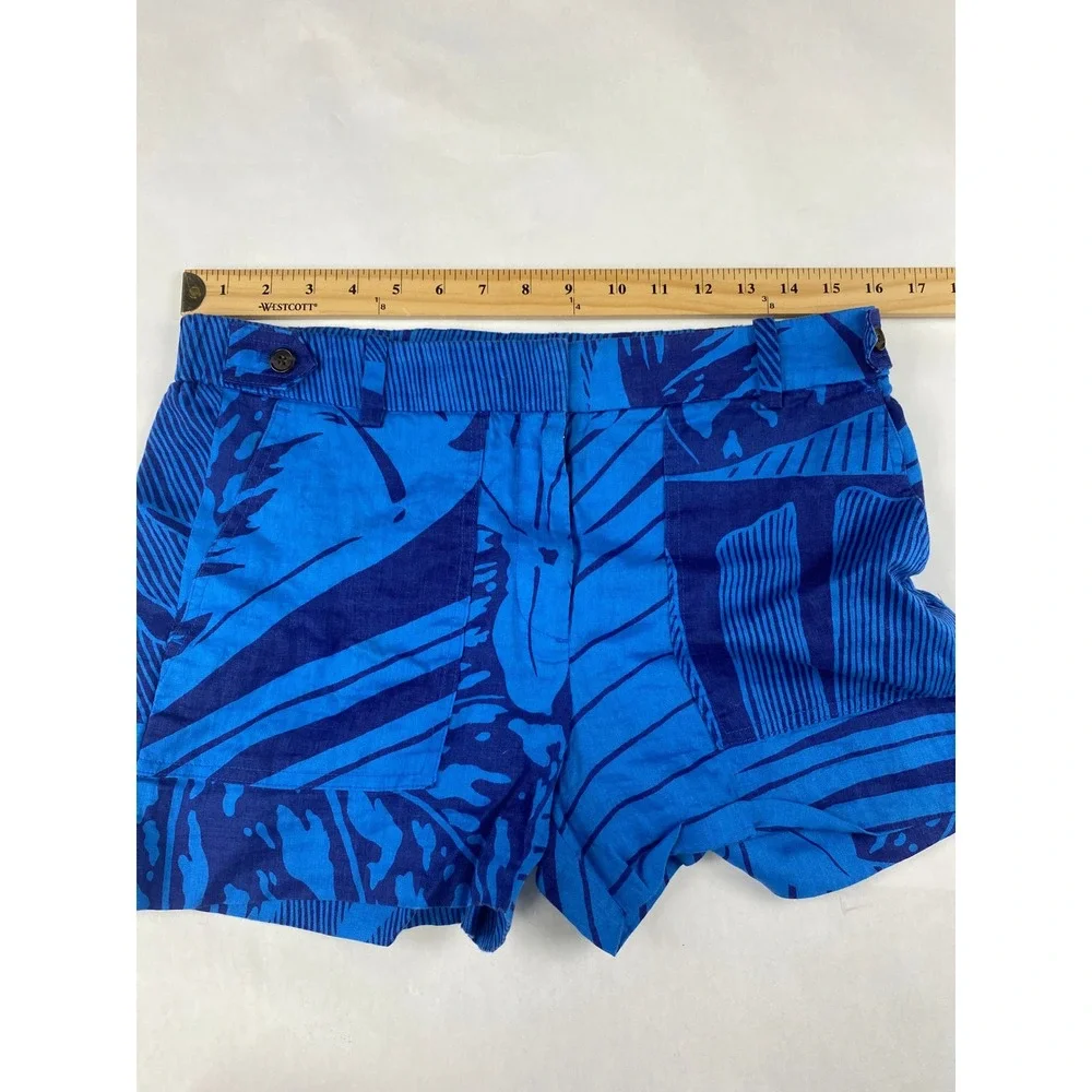 J. Crew Shorts Women's Size 6 100% Linen Blue Tropical Floral